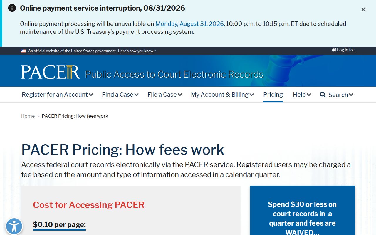 New Hanover County case search boundary and official PACER access information