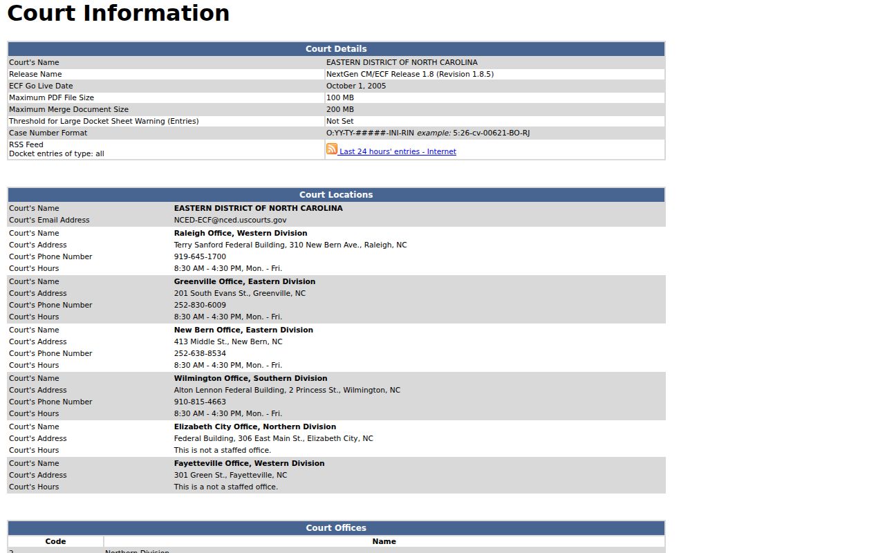 New Hanover County case search boundary and Eastern District of North Carolina CM ECF information