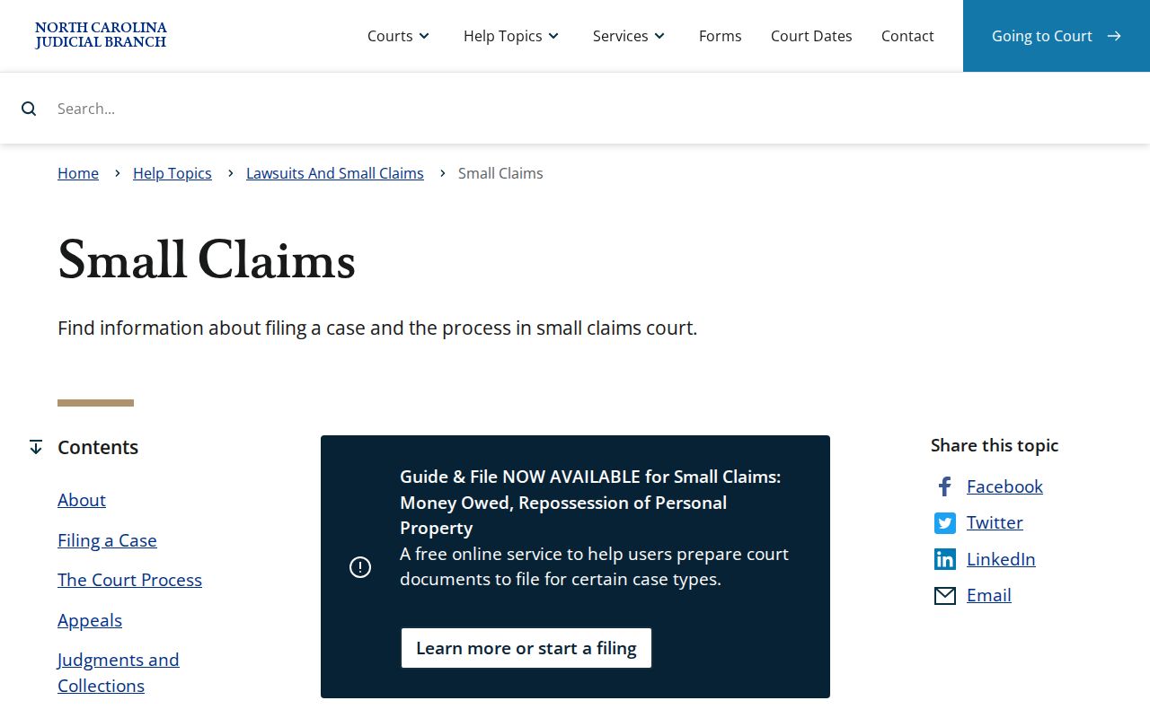 New Hanover County civil court dockets small claims court process information