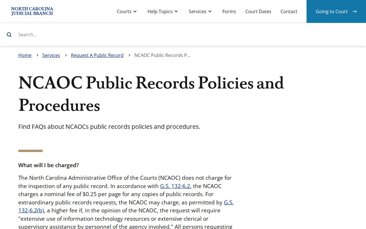 New Hanover County court case records NCAOC public-record policies