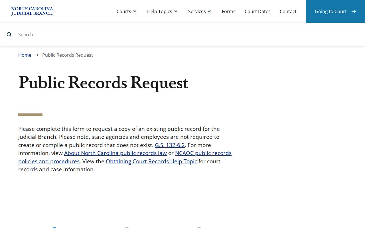 New Hanover County court case records and Judicial Branch public-record request form