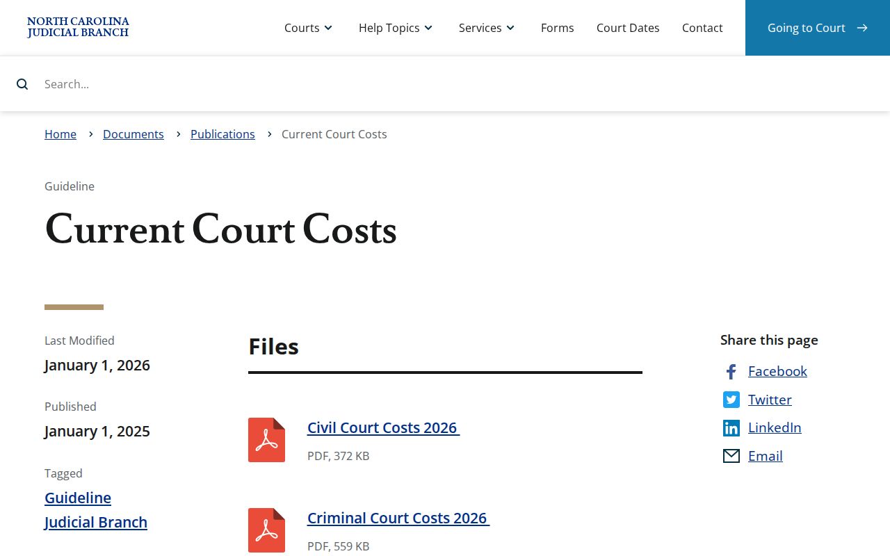 New Hanover County court case records current court-cost charts