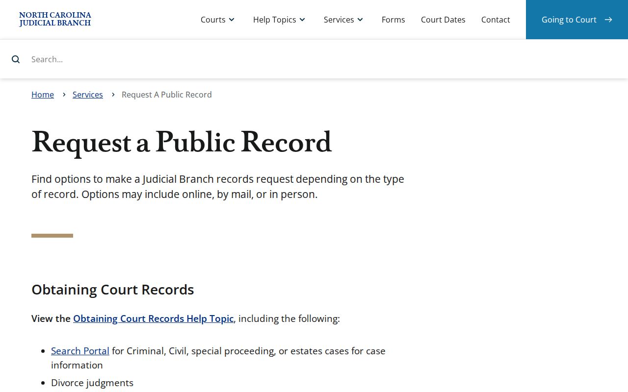 New Hanover County court case records and Judicial Branch public-record request guidance