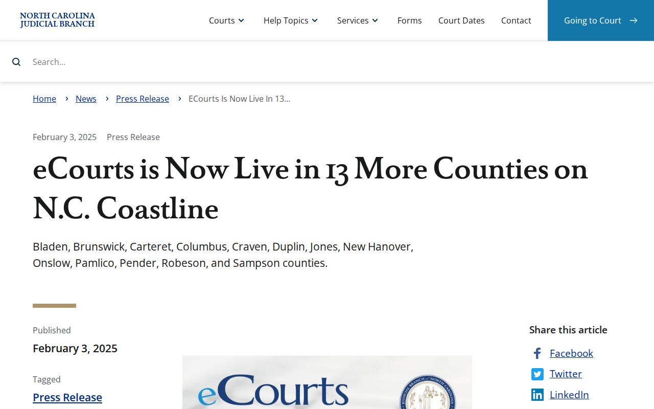 New Hanover County court docket eCourts launch
