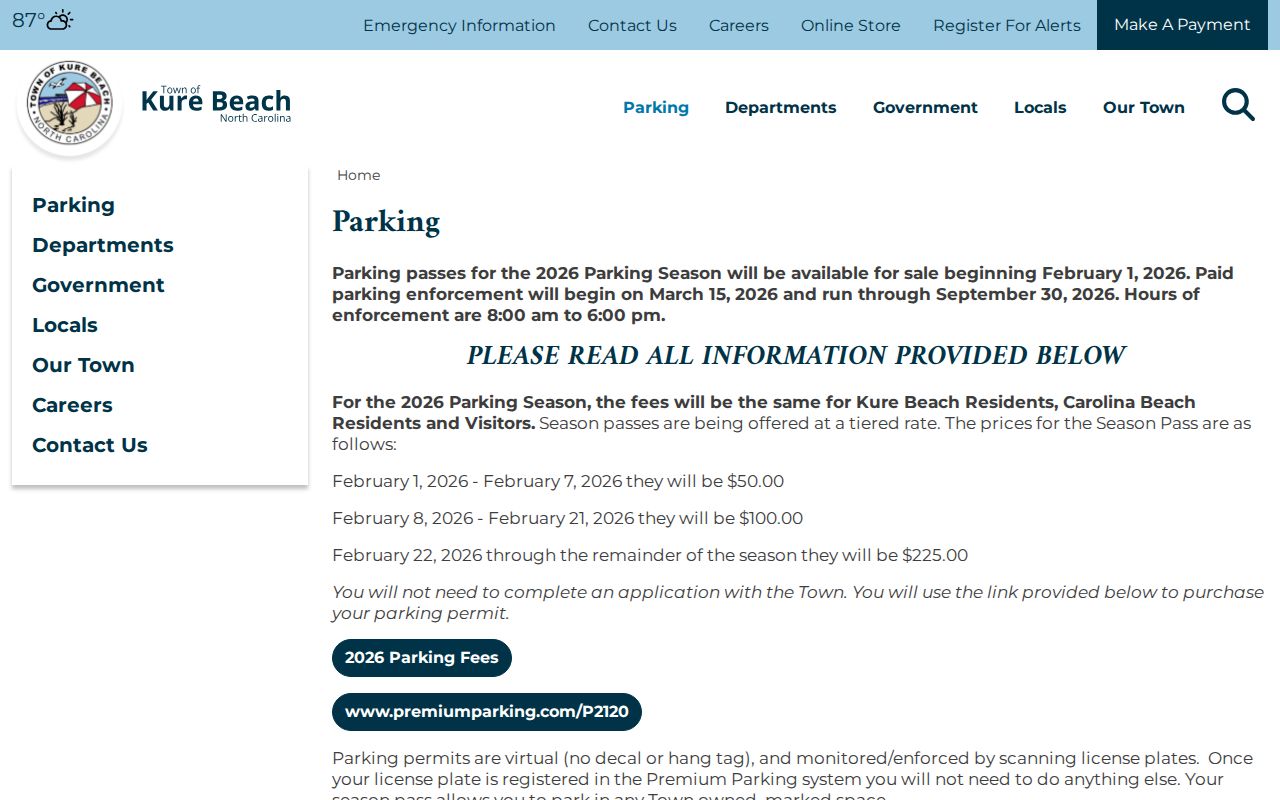 Kure Beach court records context and Town parking administration