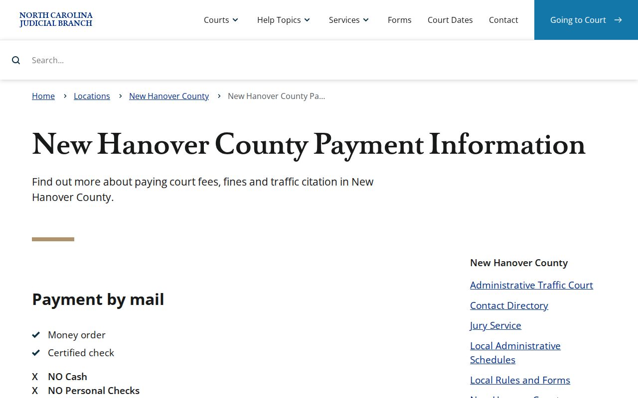 New Hanover County traffic court records payment information
